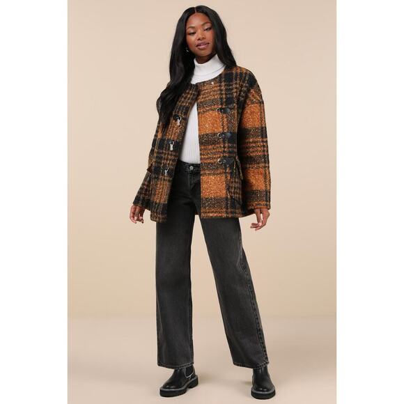 Native Youth Boucle Toggle Checked Jacket - Picture 2 of 8